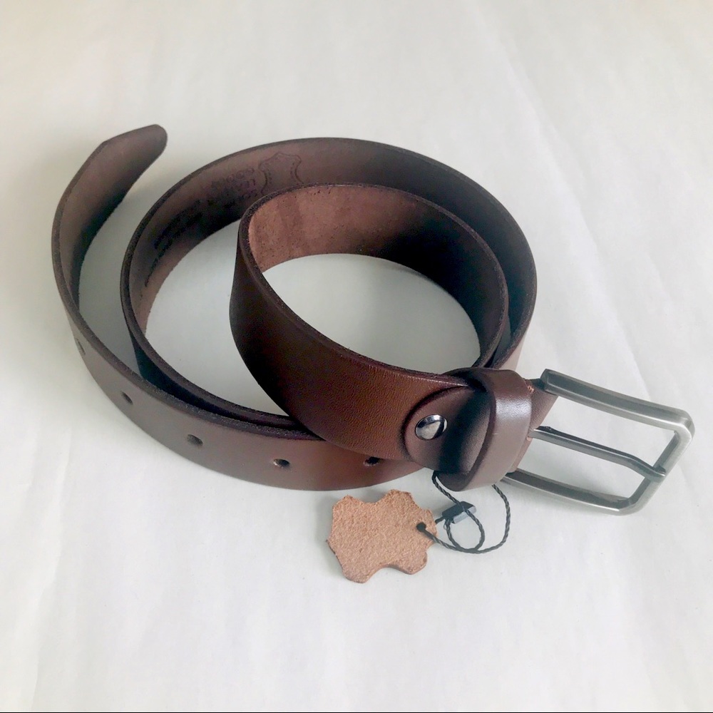 NWT Chocolate Brown Genuine Leather Pewter Belt